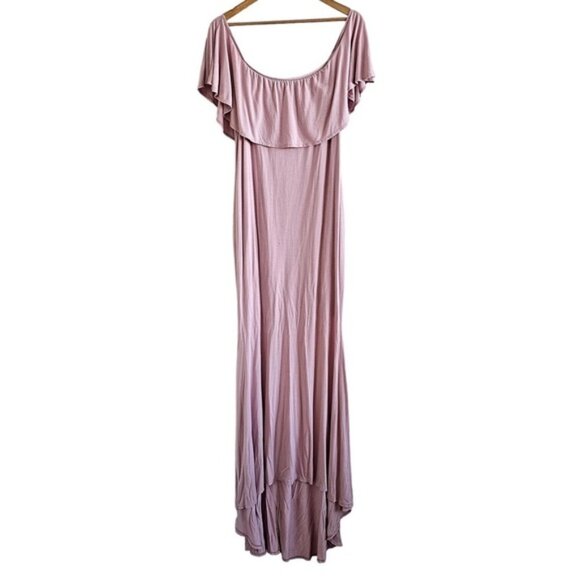 PinkBlush Ruffle Off Shoulder  Mermaid Maternity Photoshoot Gown/Dress mauve XL - Picture 6 of 13